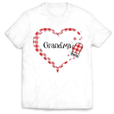 Grandma Heart Hand Print Buffalo Plaid - Personalized T-shirt, Christmas Gift For Grandma, Gift For Nana, Gigi, Grandma Sweatshirt