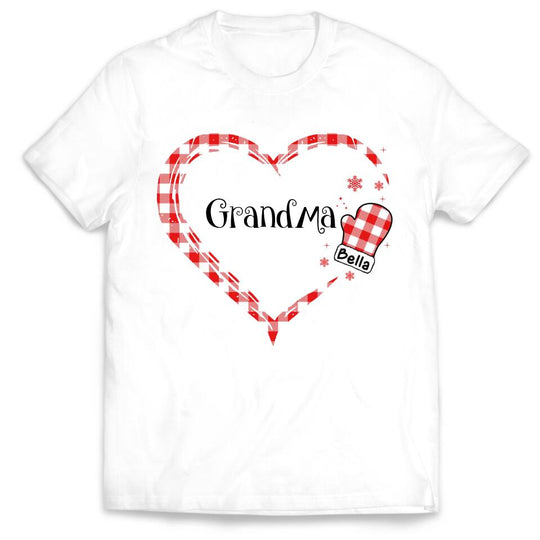 Grandma Heart Hand Print Buffalo Plaid - Personalized T-shirt, Christmas Gift For Grandma, Gift For Nana, Gigi, Grandma Sweatshirt
