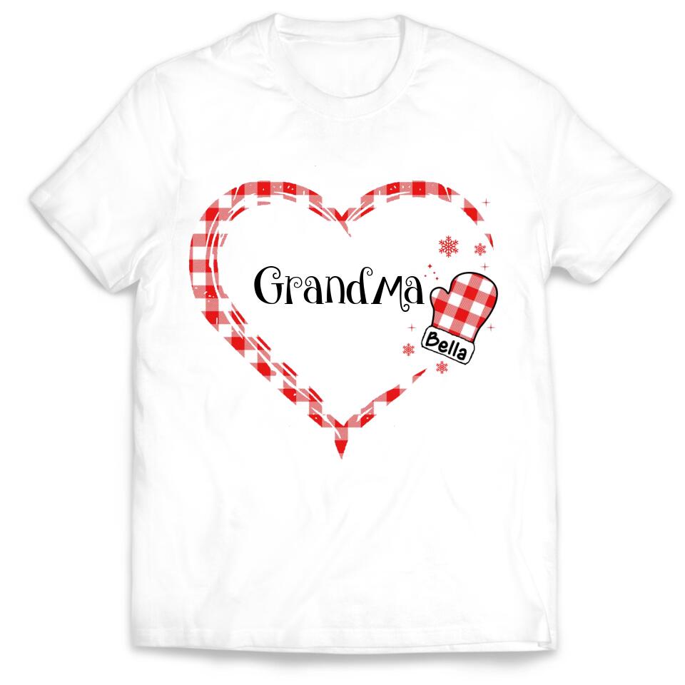 Grandma Heart Hand Print Buffalo Plaid - Personalized T-shirt, Christmas Gift For Grandma, Gift For Nana, Gigi, Grandma Sweatshirt