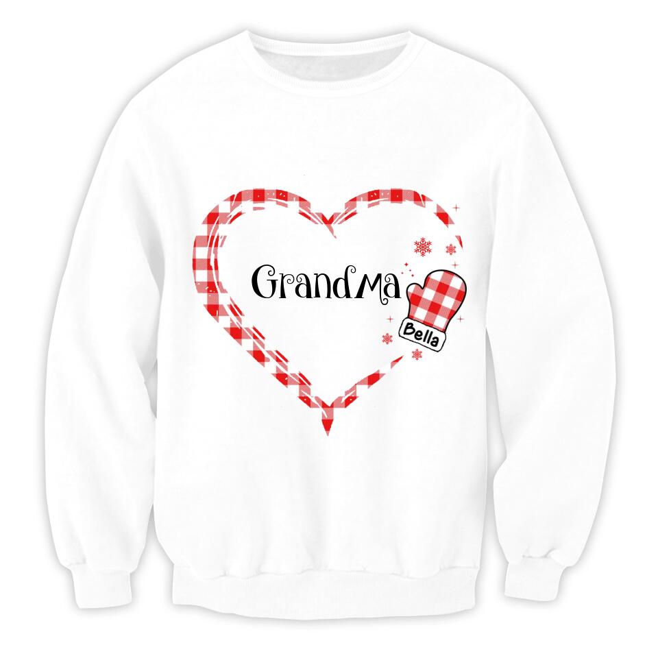 Grandma Heart Hand Print Buffalo Plaid - Personalized T-shirt, Christmas Gift For Grandma, Gift For Nana, Gigi, Grandma Sweatshirt