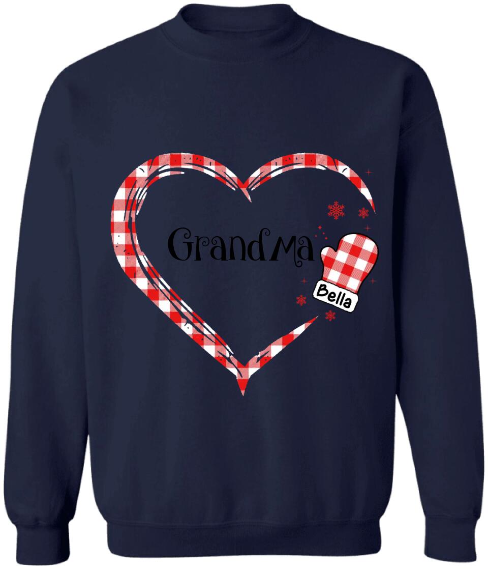 Grandma Heart Hand Print Buffalo Plaid - Personalized T-shirt, Christmas Gift For Grandma, Gift For Nana, Gigi, Grandma Sweatshirt