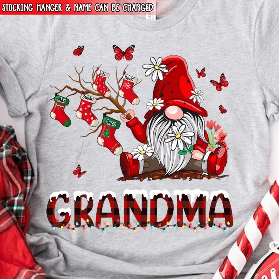Personalized Gnomes Grandma Christmas Shirt, Xmas Grandma Shirt Custom Christmas Stocking Kid Names