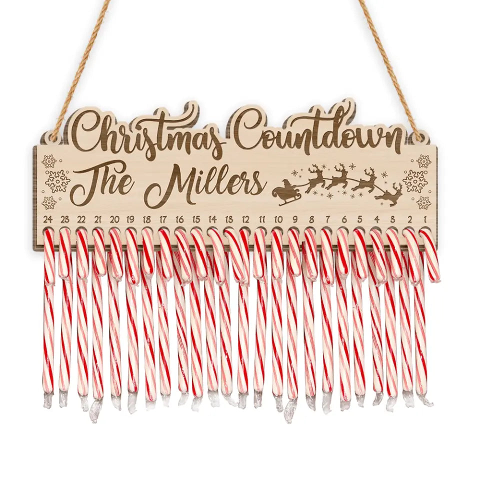 Candy Cane Christmas Countdown - Personalized Door Sign, Christmas Decoration
