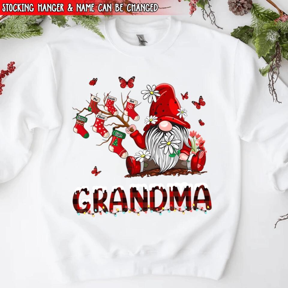 Personalized Gnomes Grandma Christmas Shirt, Xmas Grandma Shirt Custom Christmas Stocking Kid Names