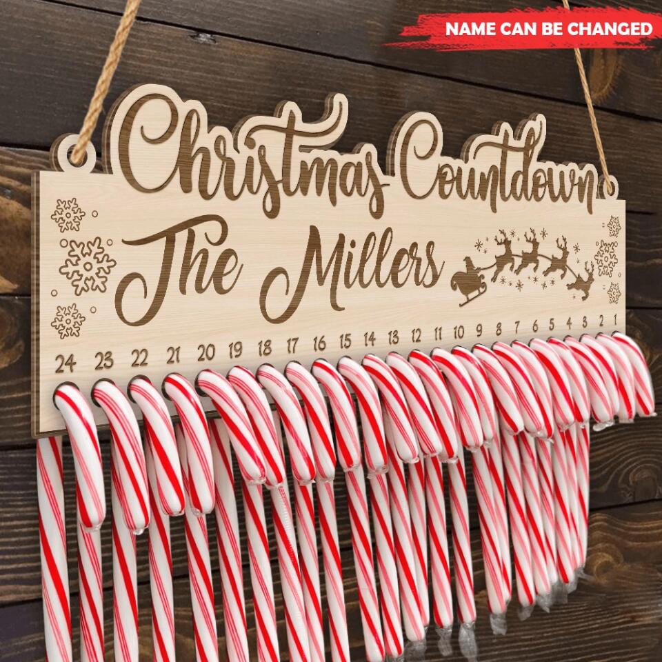 Candy Cane Christmas Countdown - Personalized Door Sign, Christmas Decoration