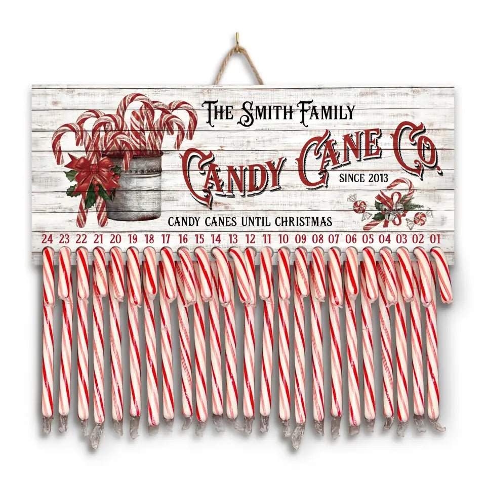 Christmas Countdown, Candy Cane Co Countdown - Personalized Wood Sign, Christmas Sign, Gift For Family - DS418