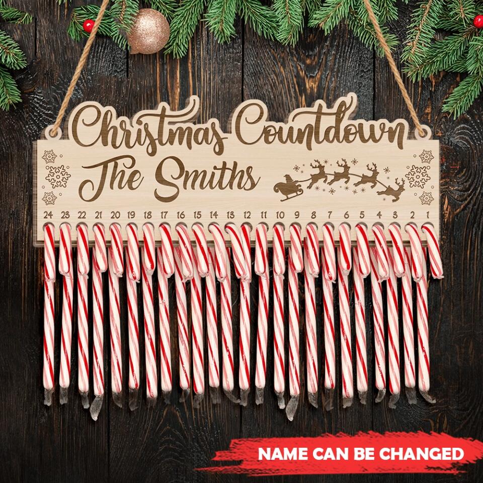 Candy Cane Christmas Countdown - Personalized Door Sign, Christmas Decoration