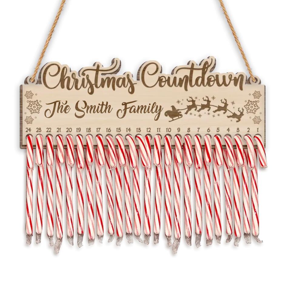 Candy Cane Christmas Countdown - Personalized Door Sign, Christmas Decoration