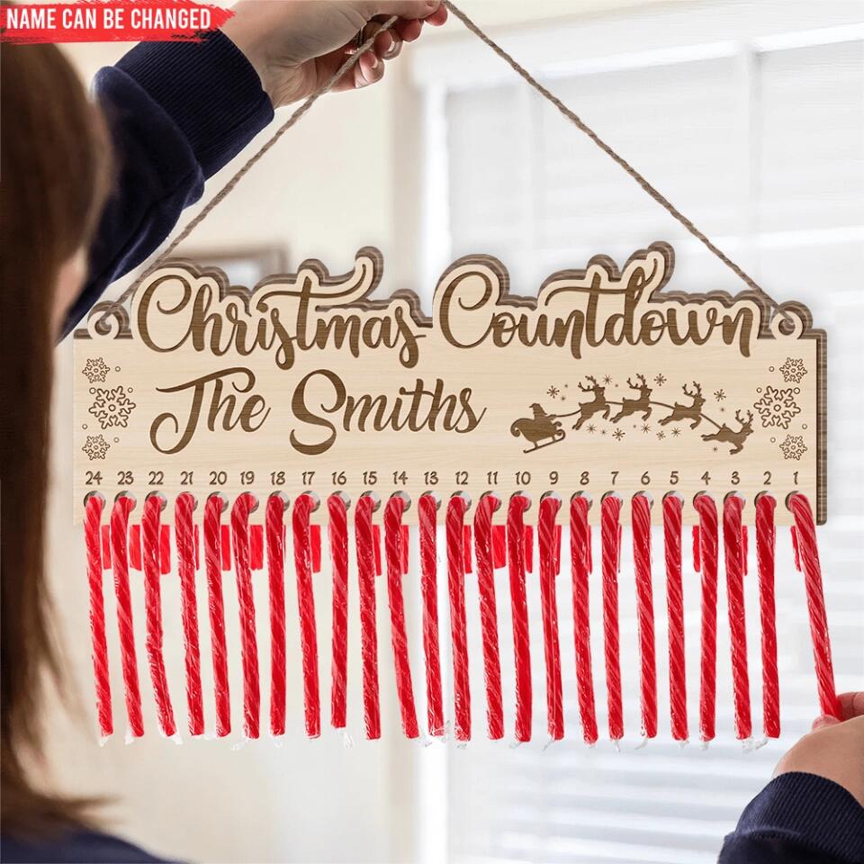 Candy Cane Christmas Countdown - Personalized Door Sign, Christmas Decoration