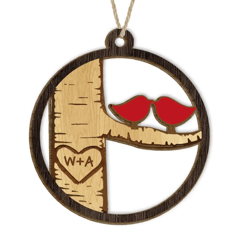 Love Birds - Personalized Wooden Ornament, Christmas Gift Anniversary Gift For Couples, Husband, Wife