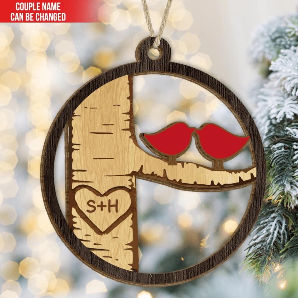 Love Birds - Personalized Wooden Ornament, Christmas Gift Anniversary Gift For Couples, Husband, Wife