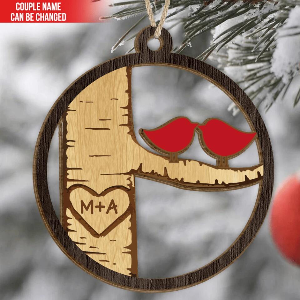 Love Birds - Personalized Wooden Ornament, Christmas Gift Anniversary Gift For Couples, Husband, Wife