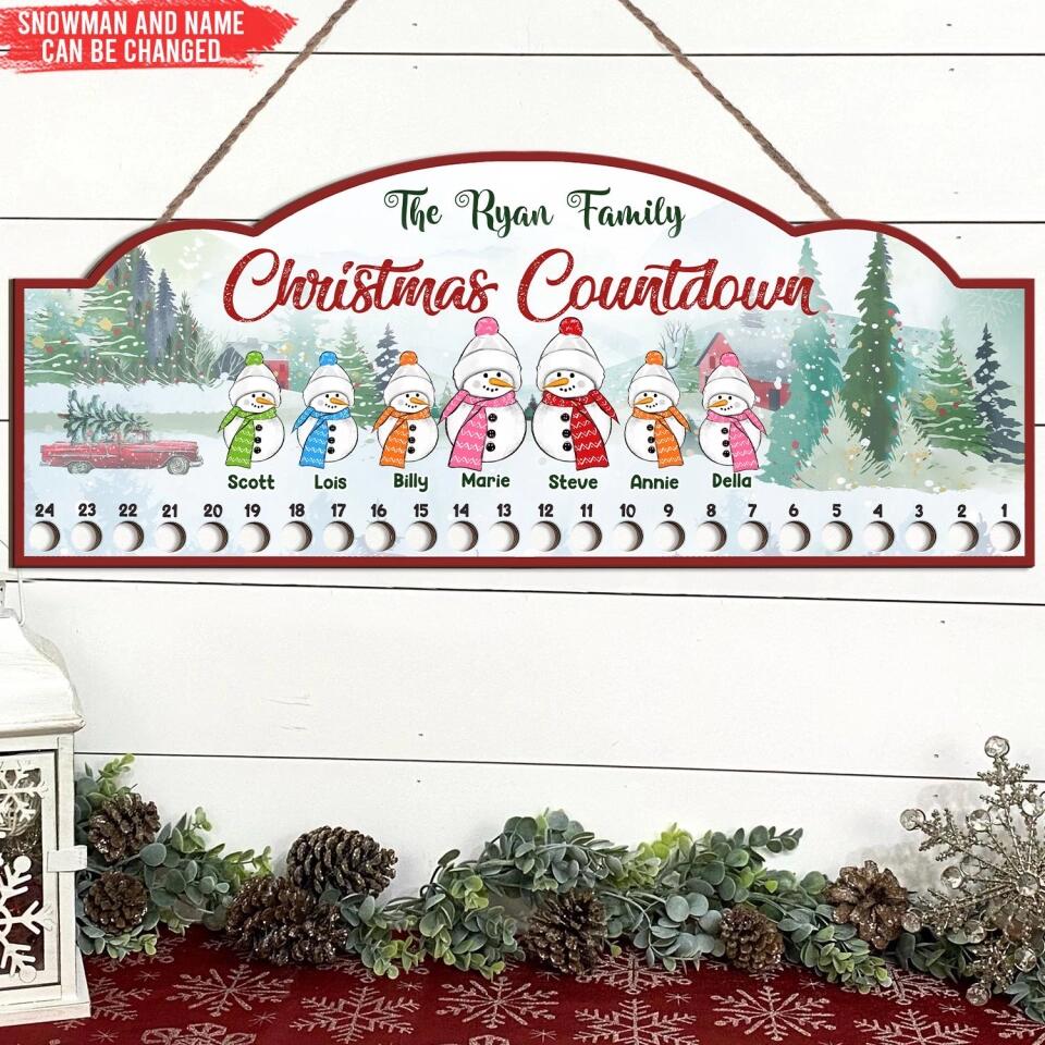 Snowman Family Candy Cane Christmas Countdown - Personalized  Door Sign, Christmas Gift For Family