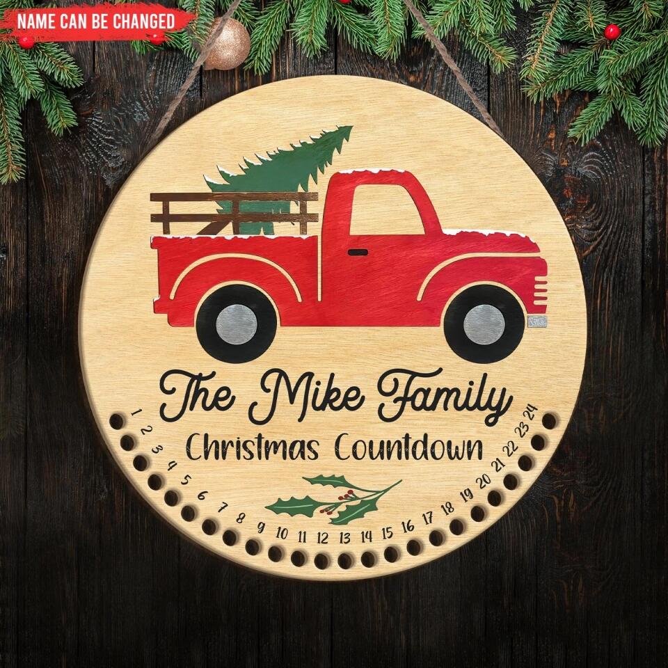 Red Truck Candy Cane Christmas Countdown - 
 Personalized Door Sign, Christmas Gift For Family