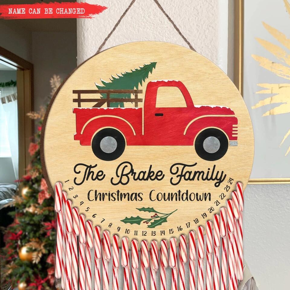 Red Truck Candy Cane Christmas Countdown - 
 Personalized Door Sign, Christmas Gift For Family