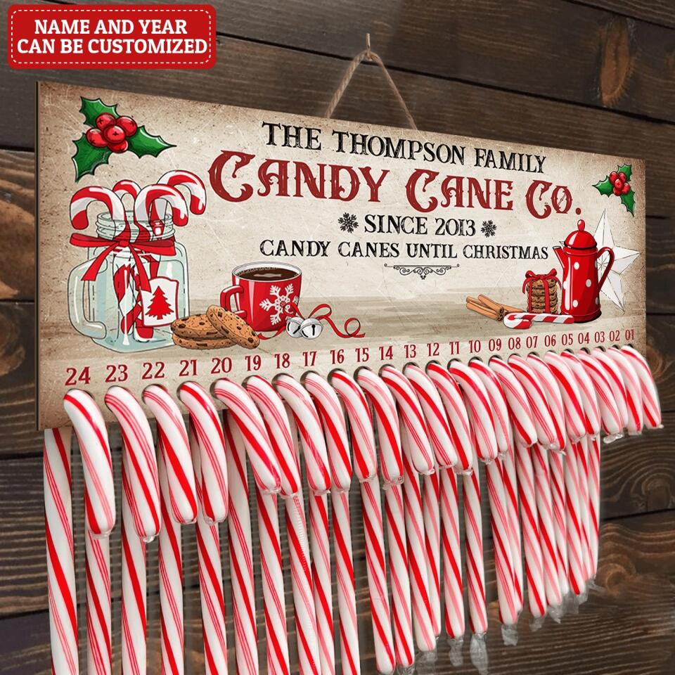 Candy Cane Co Christmas Countdown Sign, Candy Canes Until Christmas - Personalized Door Sign - DS427