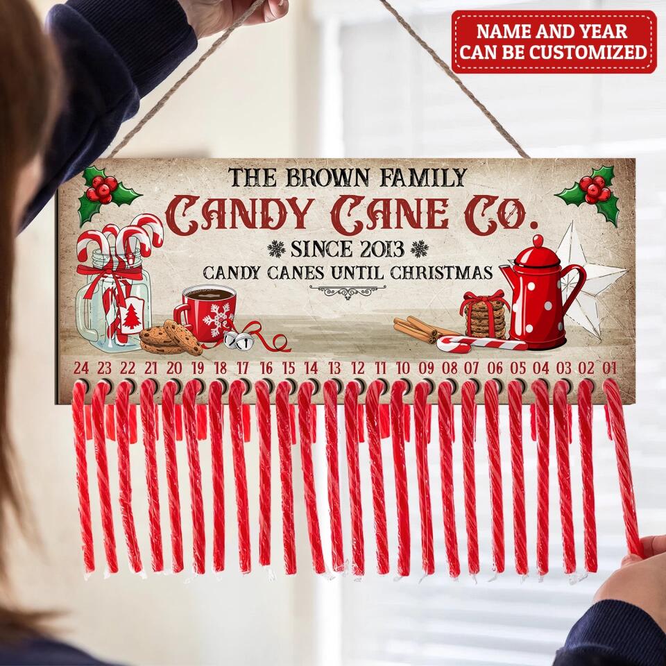 Candy Cane Co Christmas Countdown Sign, Candy Canes Until Christmas - Personalized Door Sign - DS427