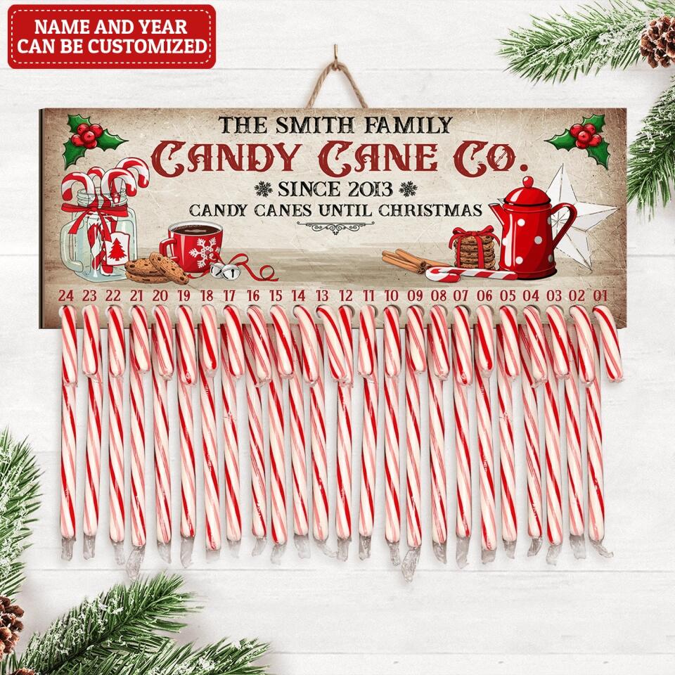 Candy Cane Co Christmas Countdown Sign, Candy Canes Until Christmas - Personalized Door Sign - DS427