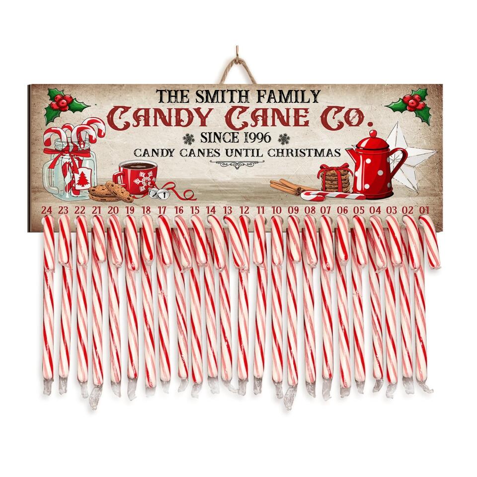 Candy Cane Co Christmas Countdown Sign, Candy Canes Until Christmas - Personalized Door Sign - DS427