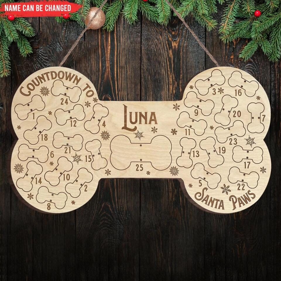 Personalized Dog Santa Treat Countdown To Santa Paws - Dog Lovers Gift - Christmas Countdown Sign - Personalized Dog Advent Calendar Sign