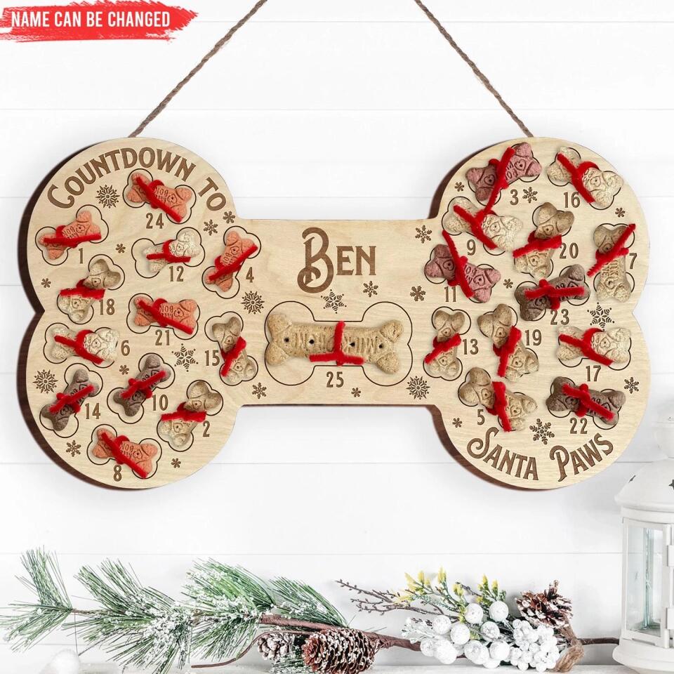Personalized Dog Santa Treat Countdown To Santa Paws - Dog Lovers Gift - Christmas Countdown Sign - Personalized Dog Advent Calendar Sign