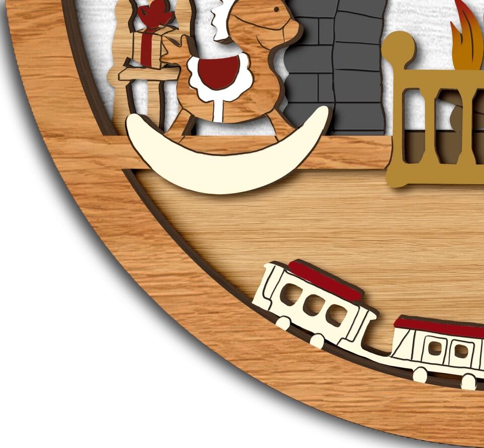 Personalized Family Fireplace with Stockings Christmas Decoration-3D, Wood, Laser Cut, Holiday Home Decor