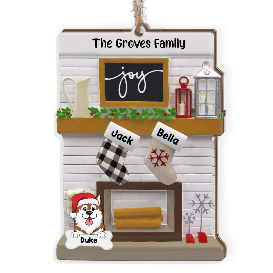 Custom Joy Fireplace Stockings Family - Personalized Wooden Christmas Ornament, Unique Gift For Family, Christmas Gift