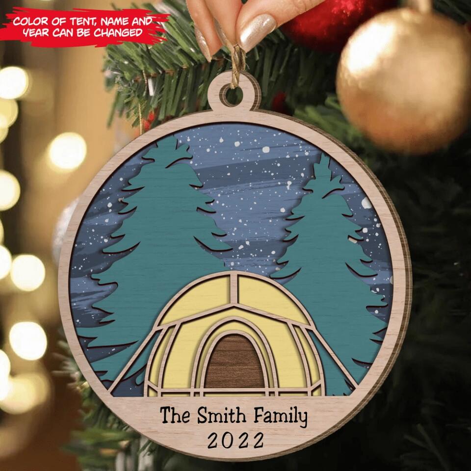 Tent Adventure Under The Stars -Personalized Wooden Ornament, Christmas Gift For Camper