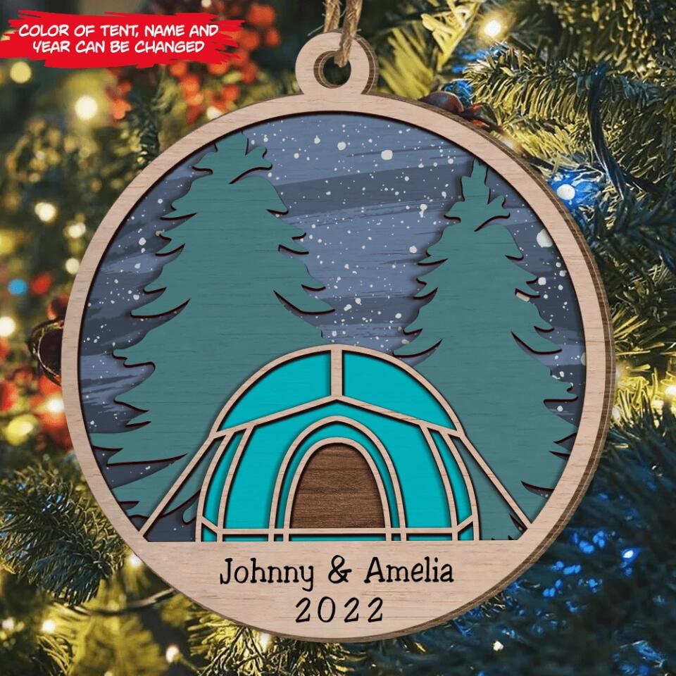 Tent Adventure Under The Stars -Personalized Wooden Ornament, Christmas Gift For Camper