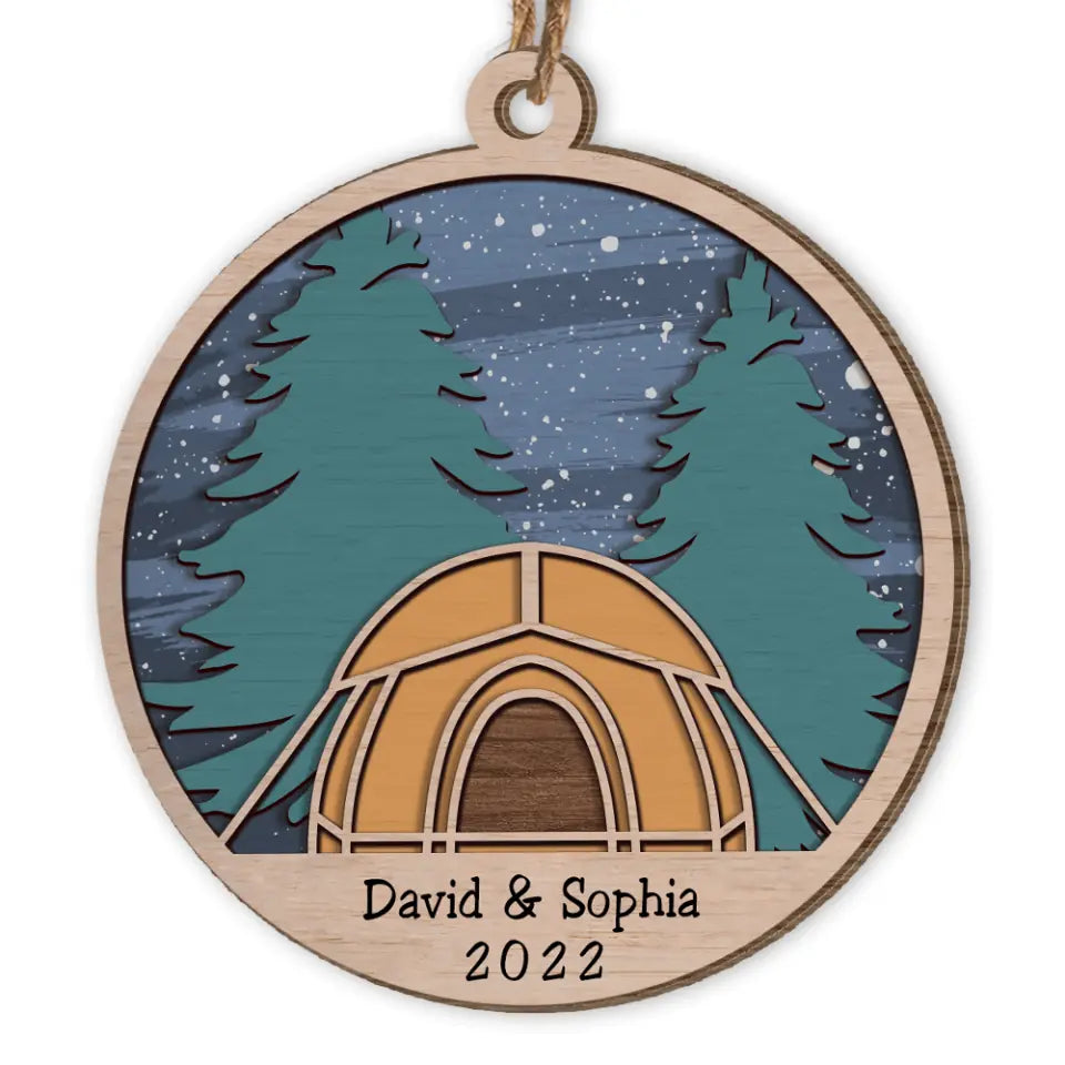Tent Adventure Under The Stars -Personalized Wooden Ornament, Christmas Gift For Camper