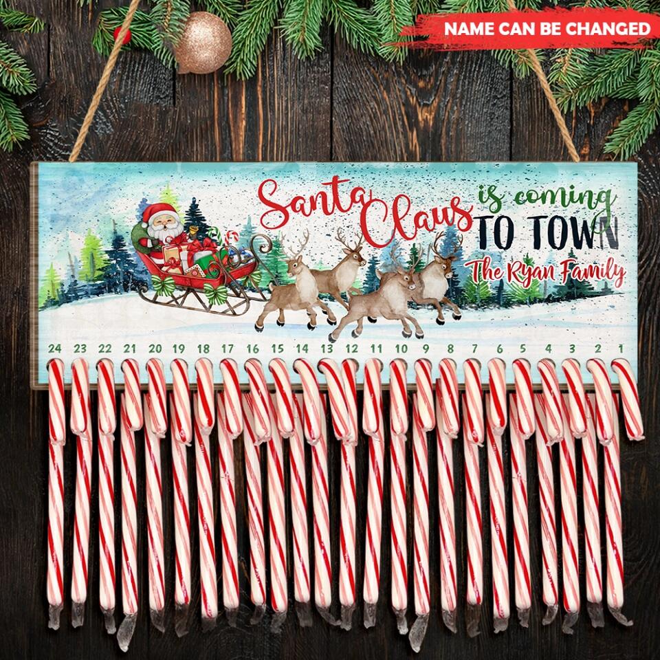 Santa Claus Is Coming To Town Candy Countdown Sign - Personalized Wood Sign