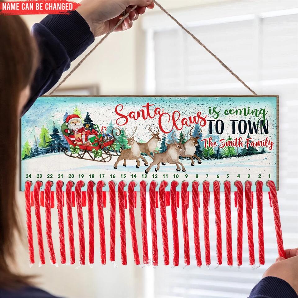 Santa Claus Is Coming To Town Candy Countdown Sign - Personalized Wood Sign