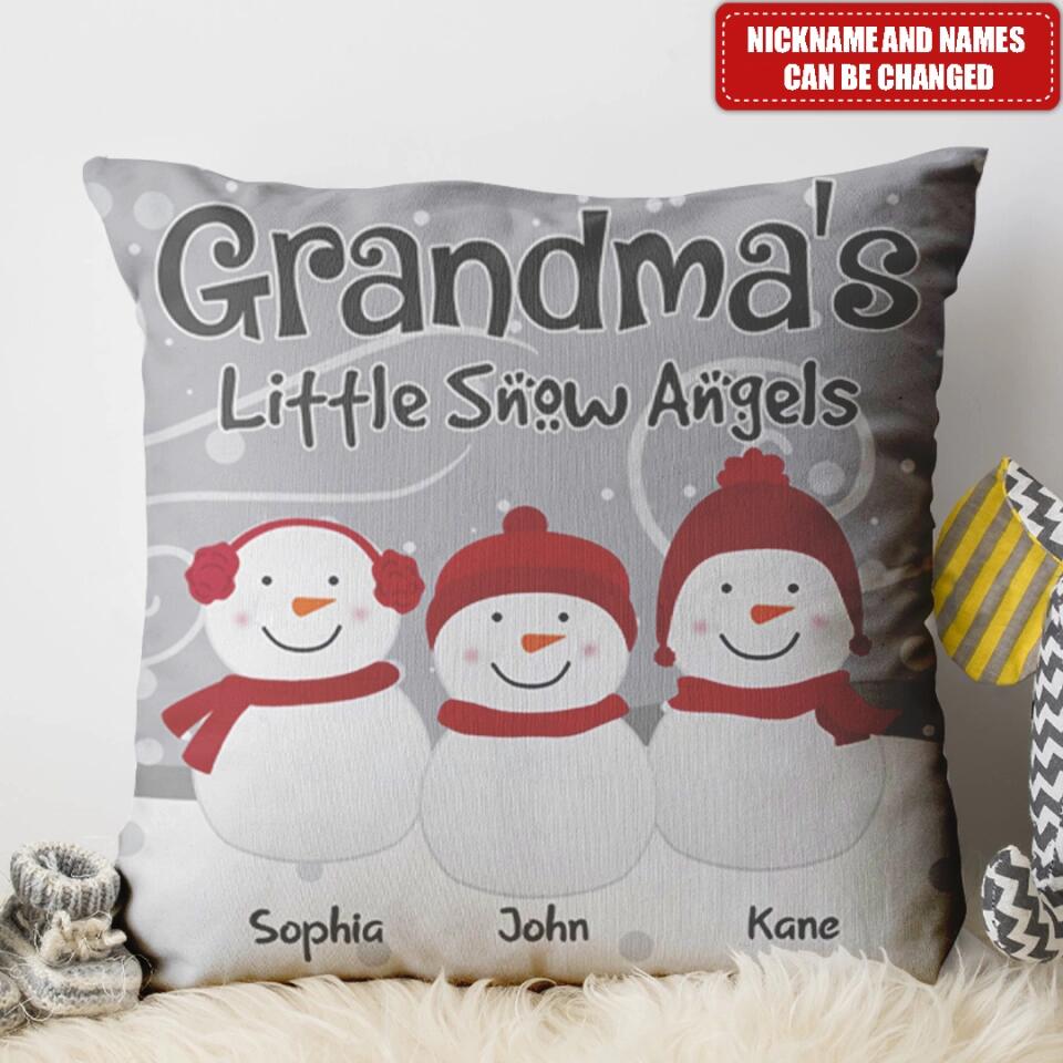 Grandkids Snowman Family - Personalized Throw Pillow (Insert Included), Christmas Gift For Grandma, GiGi, NaNa