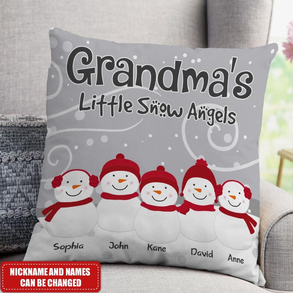 Grandkids Snowman Family - Personalized Throw Pillow (Insert Included), Christmas Gift For Grandma, GiGi, NaNa