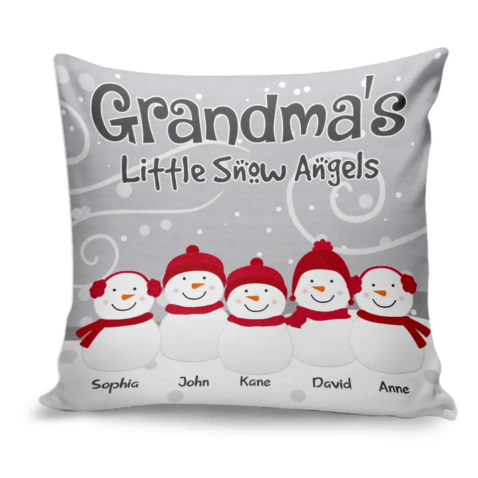 Grandkids Snowman Family - Personalized Throw Pillow (Insert Included), Christmas Gift For Grandma, GiGi, NaNa