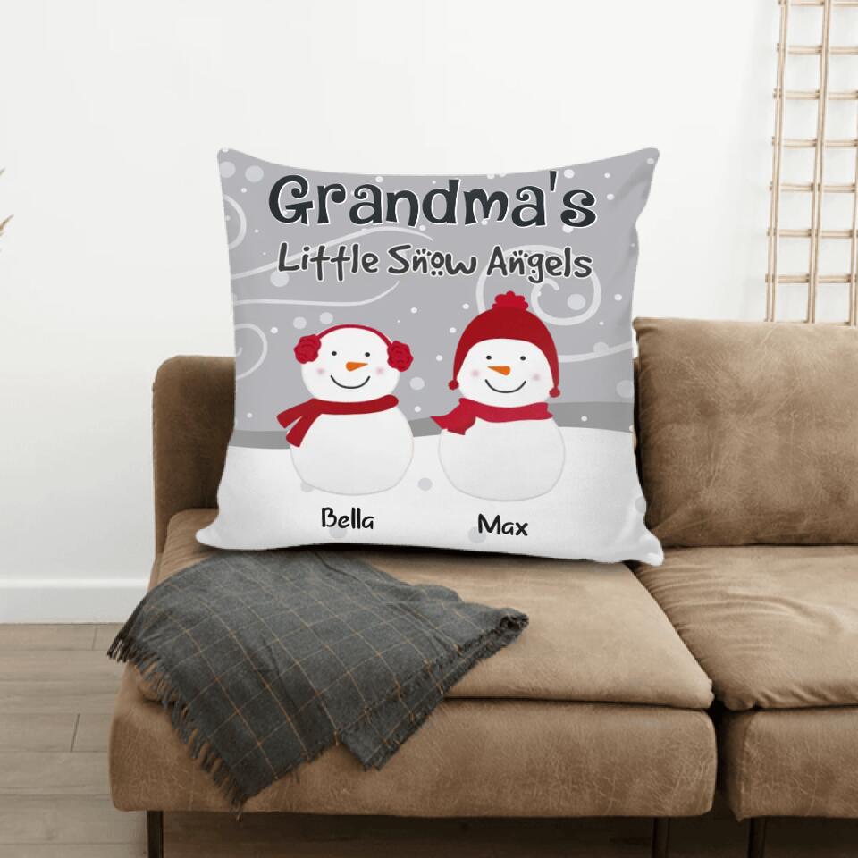 Grandkids Snowman Family - Personalized Throw Pillow (Insert Included), Christmas Gift For Grandma, GiGi, NaNa