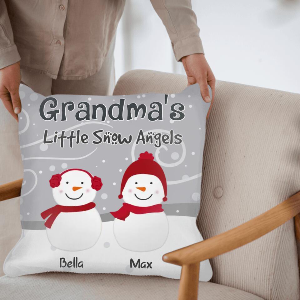 Grandkids Snowman Family - Personalized Throw Pillow (Insert Included), Christmas Gift For Grandma, GiGi, NaNa