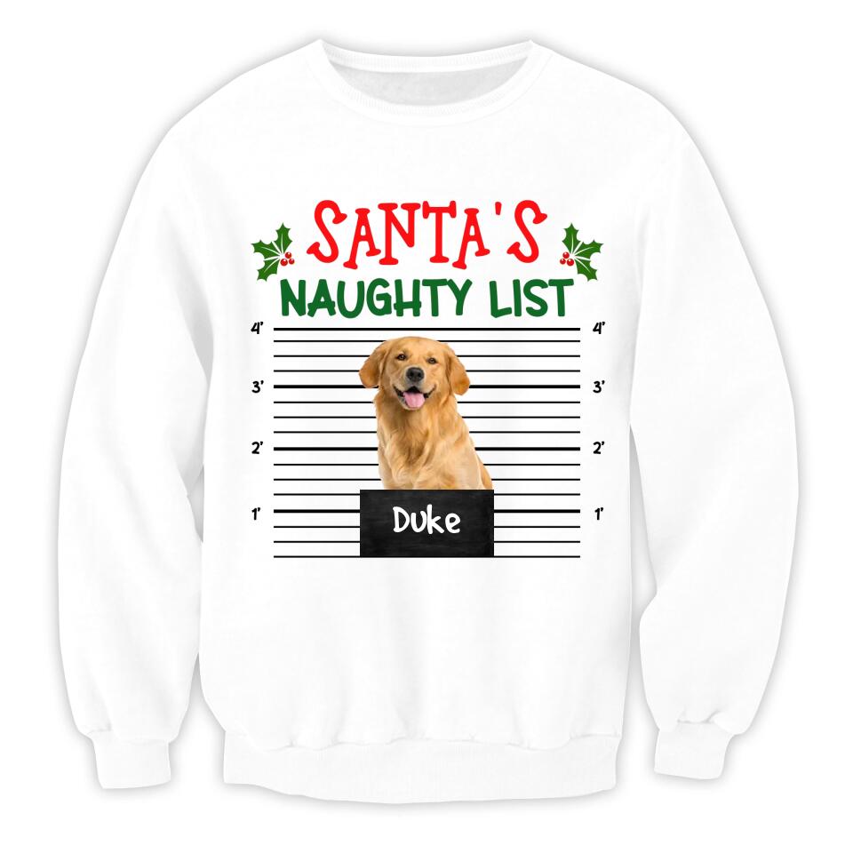 Santa's Naughty List Custom Photo Dog Cat Shirt- Personalized T-shirt, Christmas Gift For Pet Lover
