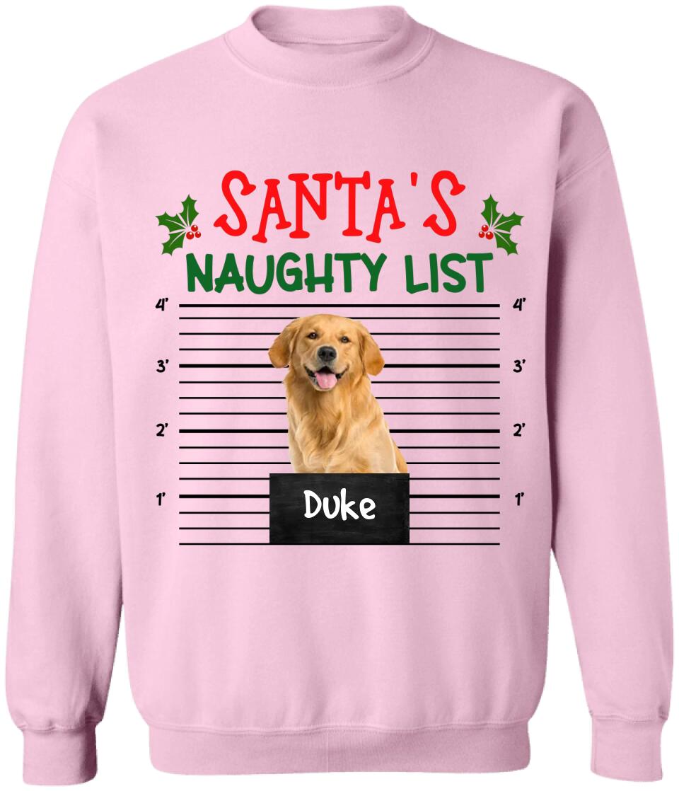 Santa's Naughty List Custom Photo Dog Cat Shirt- Personalized T-shirt, Christmas Gift For Pet Lover