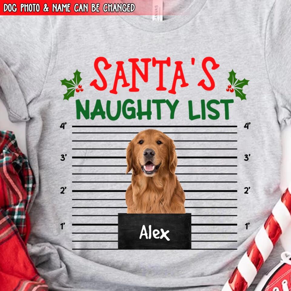 Santa's Naughty List Custom Photo Dog Cat Shirt- Personalized T-shirt, Christmas Gift For Pet Lover