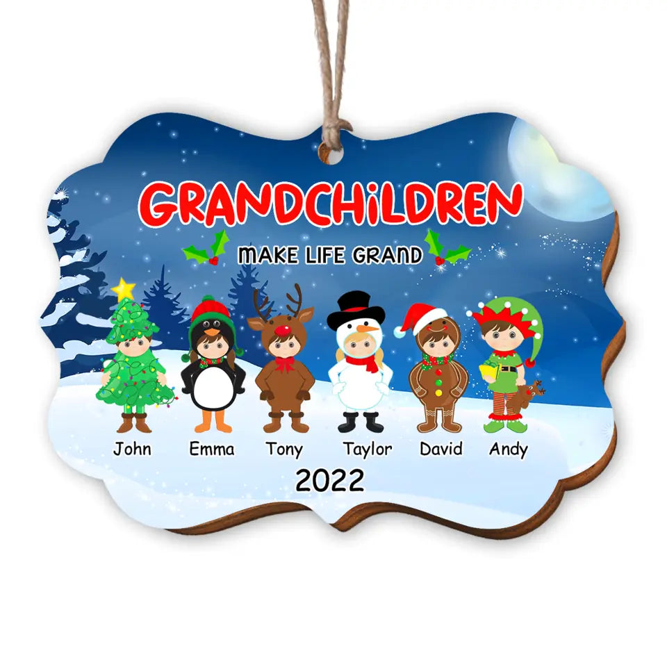 Grandchildren Make Life Grand - Grandparent Ornament - Our Grandkids Christmas Ornament - 2022 Christmas Ornament - Personalized Grandkids Ornament