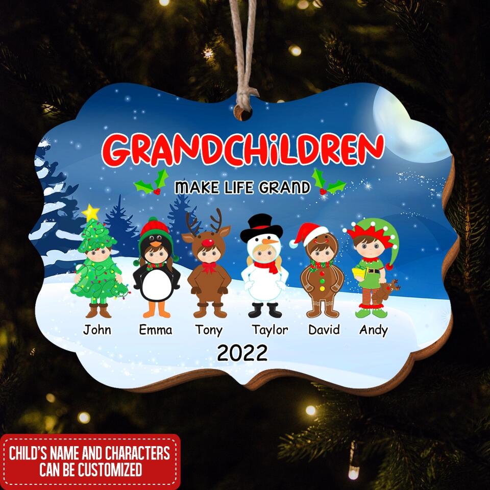 Grandchildren Make Life Grand - Grandparent Ornament - Our Grandkids Christmas Ornament - 2022 Christmas Ornament - Personalized Grandkids Ornament