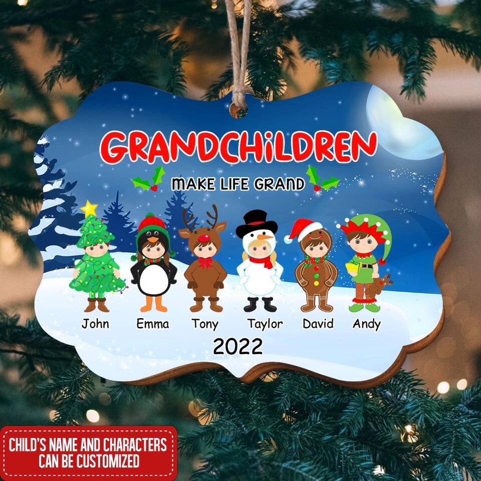 Grandchildren Make Life Grand - Grandparent Ornament - Our Grandkids Christmas Ornament - 2022 Christmas Ornament - Personalized Grandkids Ornament