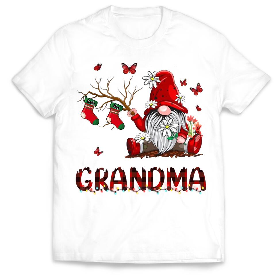 Personalized Gnomes Grandma Christmas Shirt, Xmas Grandma Shirt Custom Christmas Stocking Kid Names