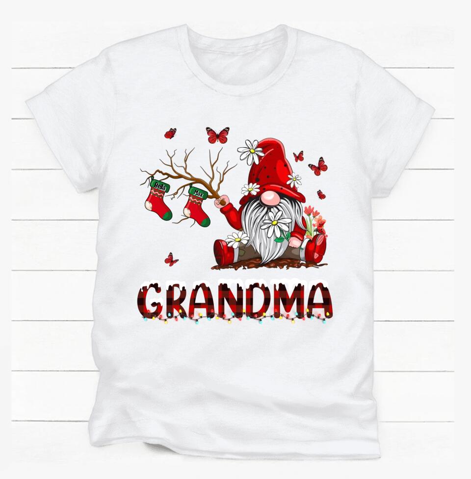 Personalized Gnomes Grandma Christmas Shirt, Xmas Grandma Shirt Custom Christmas Stocking Kid Names