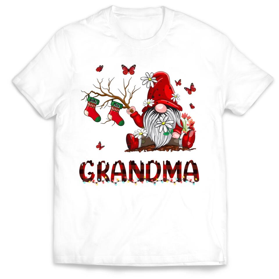 Personalized Gnomes Grandma Christmas Shirt, Xmas Grandma Shirt Custom Christmas Stocking Kid Names