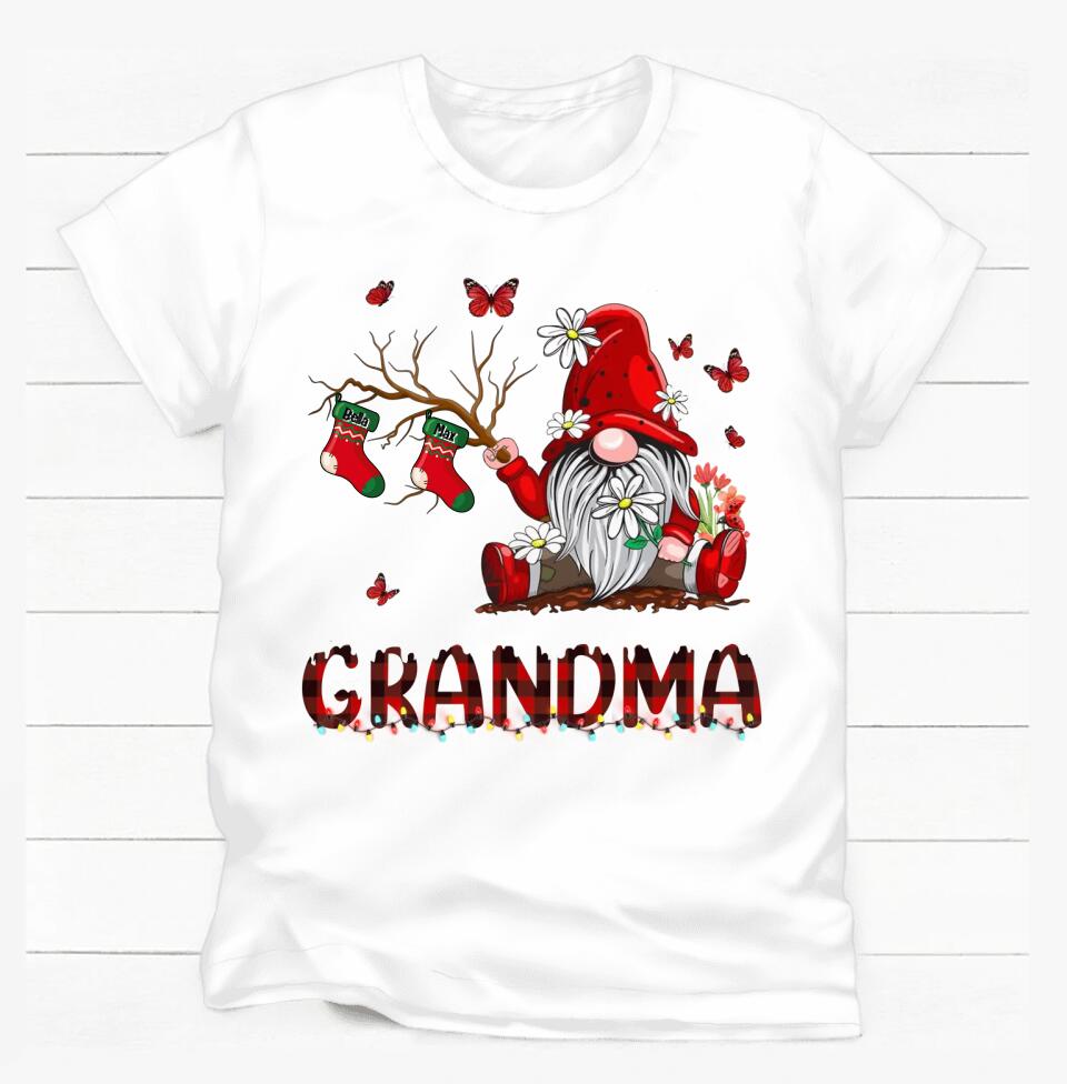 Personalized Gnomes Grandma Christmas Shirt, Xmas Grandma Shirt Custom Christmas Stocking Kid Names