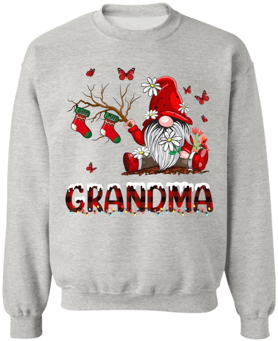 Personalized Gnomes Grandma Christmas Shirt, Xmas Grandma Shirt Custom Christmas Stocking Kid Names