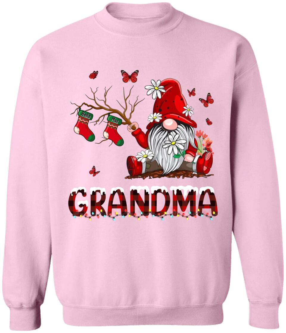 Personalized Gnomes Grandma Christmas Shirt, Xmas Grandma Shirt Custom Christmas Stocking Kid Names
