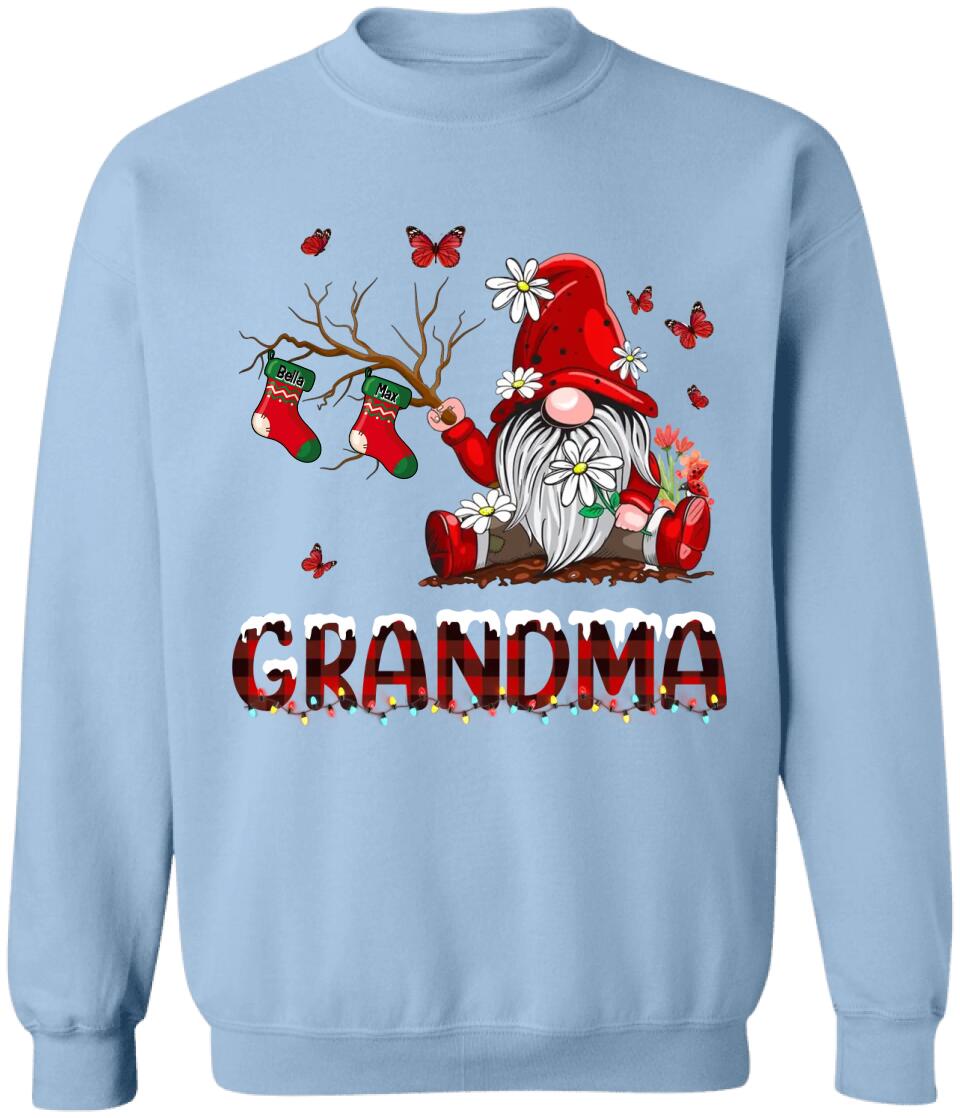 Personalized Gnomes Grandma Christmas Shirt, Xmas Grandma Shirt Custom Christmas Stocking Kid Names